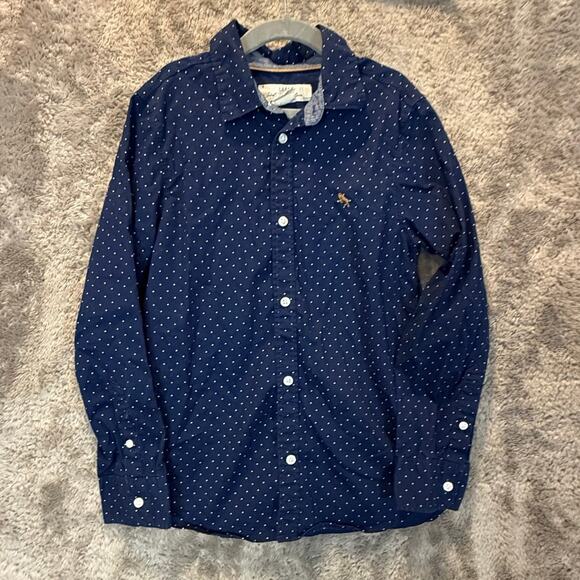 H&M Navy Blue White Polka Dot Button Down Shirt Boys Size 8 - Picture 1 of 5